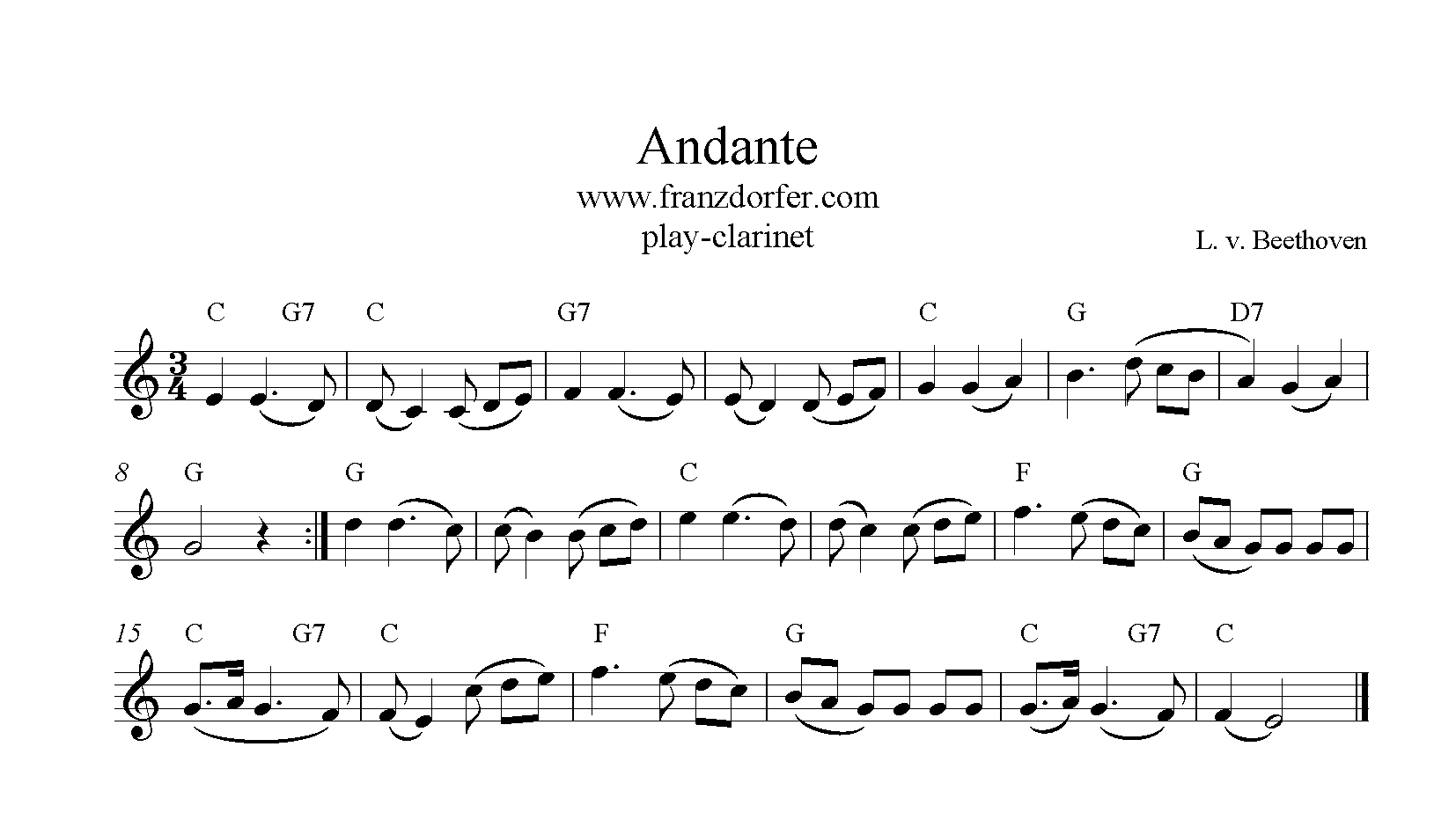 Andante Beethoven freesheetmusic for Clarinet